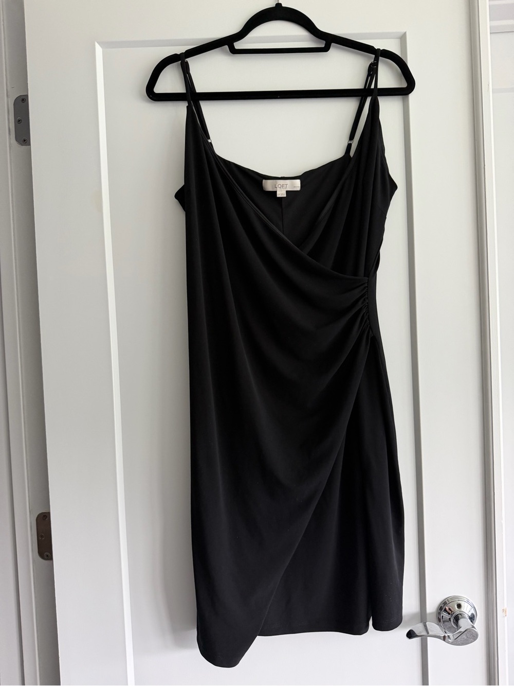 LOFT Black Draped Midi Slip Dress